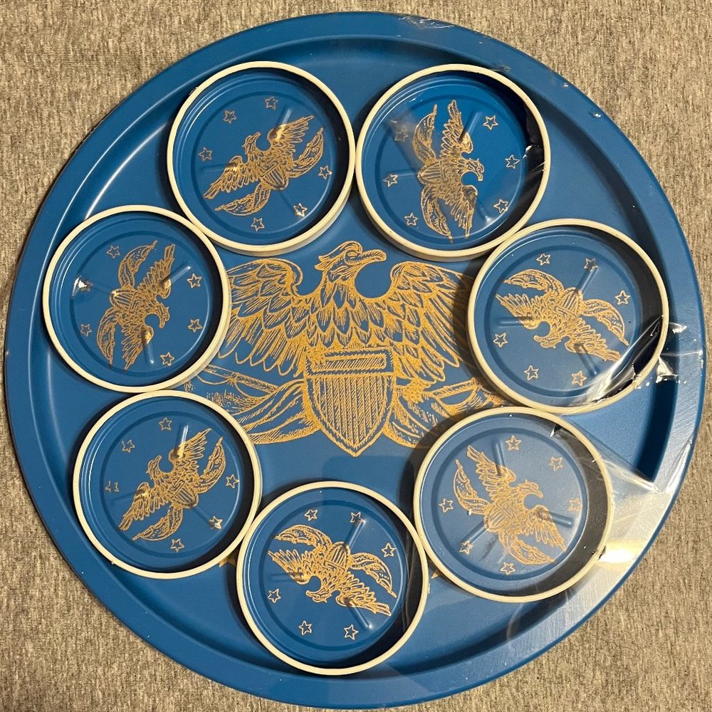 Norex Bicentennial American Eagle Tray and Coaster Set, in the color Blu…